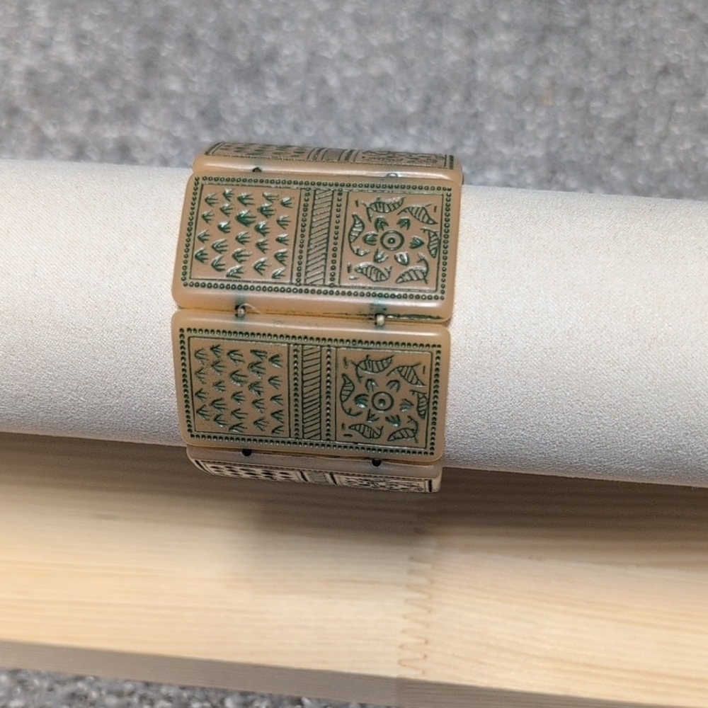 Tan and Green Patterned Bracelet